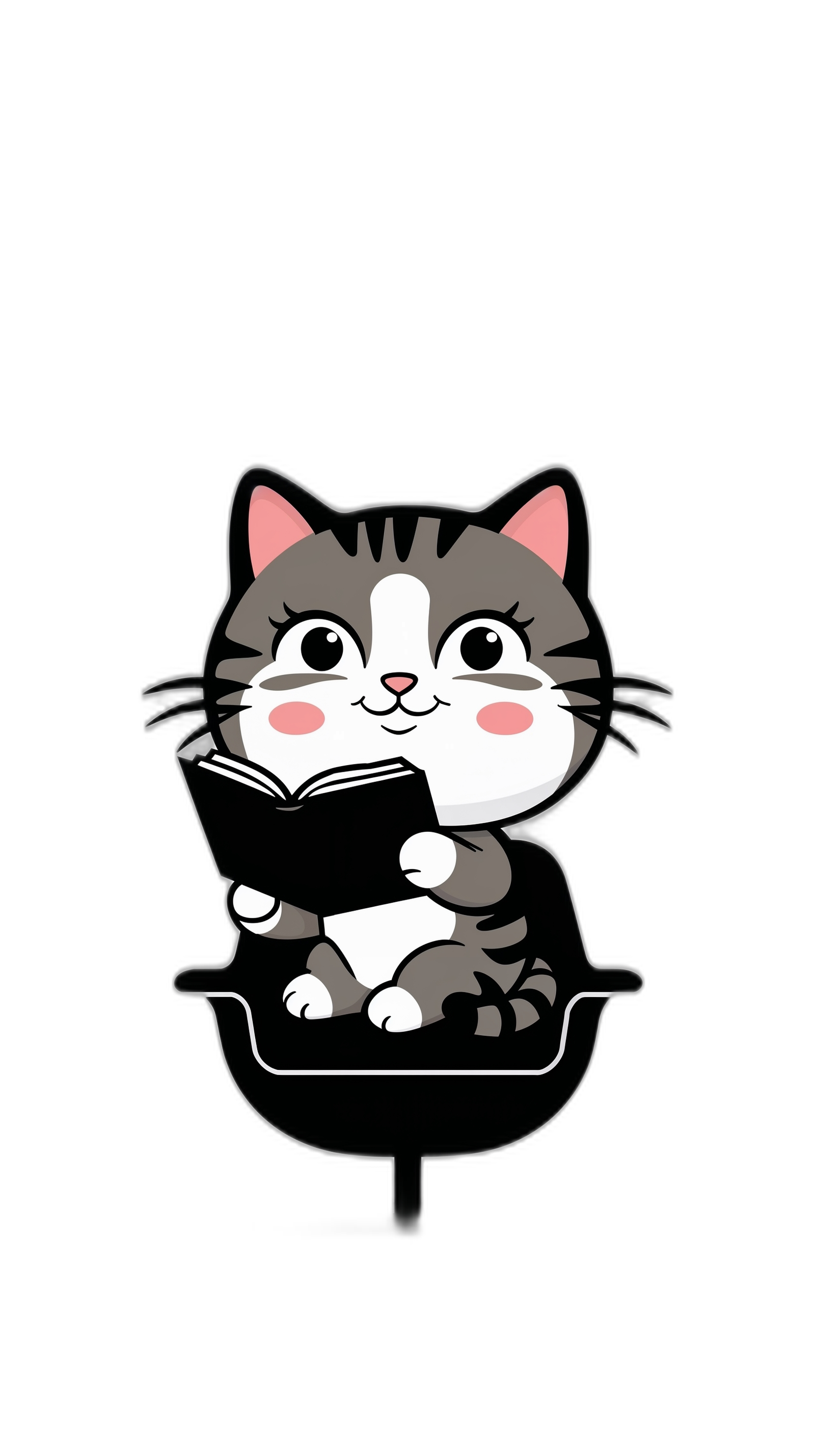 chibi cat reading in a chair